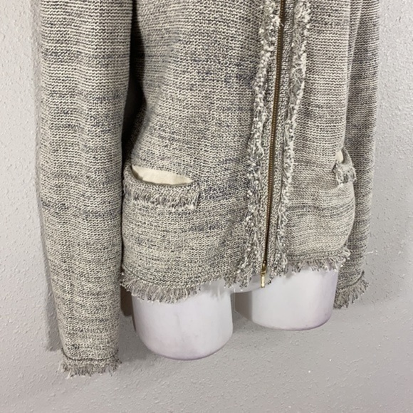 Belford beige blue knit zipper fringe sweater jacket - Picture 6 of 13